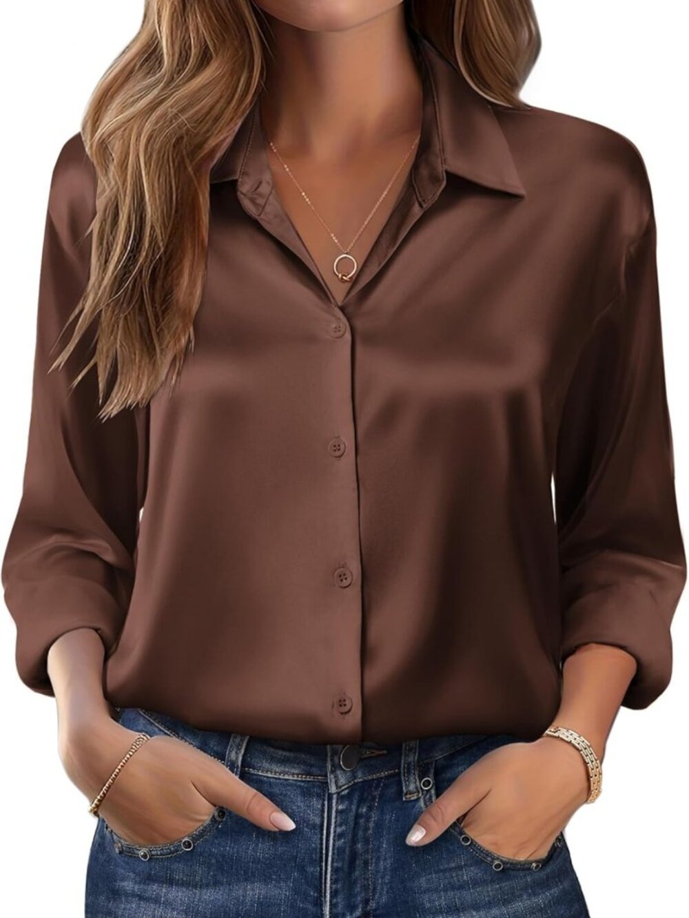Chic Long Sleeve Satin Silk Blouse - Casual & Dressy Fall Top for Women